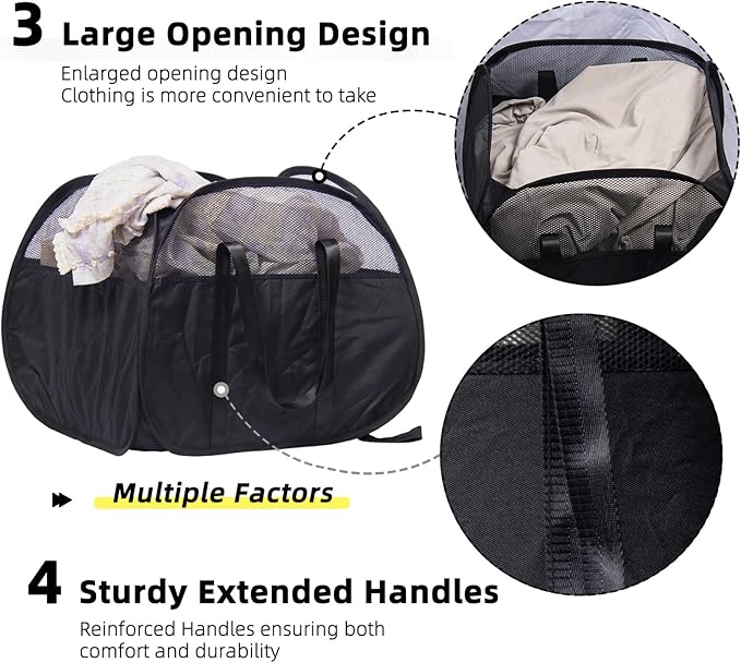 Collapsible Laundry Basket, 90L Foldable Pop Up Laundry Hamper with Reinforced Handles, Tear Proof Mesh Dirty Clothes Hamper for Laundry (Black)