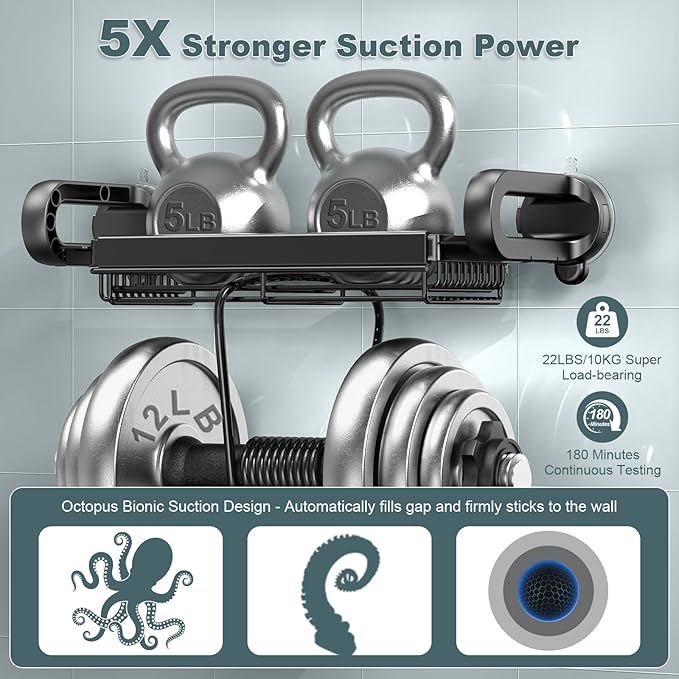JOTPE Shower Caddy Suction Cup, Expandable Suction Shower Shelf with Large Capacity, Heavy Duty Shower Organizer Powerful Max Hold 22lbs, Removable Waterproof Metal Basket for Bathroom Kitchen Storage