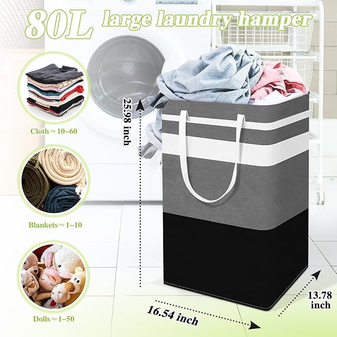 2-Pack Foldable Laundry Basket,Large Laundry Baskets with Handles,Waterproof Laundry Hamper,Collapsible Laundry Hampers for Clothes Organizer 80L (Black&Purple)