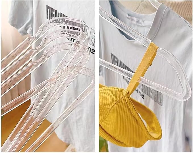 Pink Clothes Hangers 16", 40 Pack Plastic Clear Coat Hanger for Adult Closet, Durable Bling Ganchos de Ropa with Swivel Hook, Notched Shoulders & Ultra-Thin Space Saving Laundry Hanger for Dress Suits