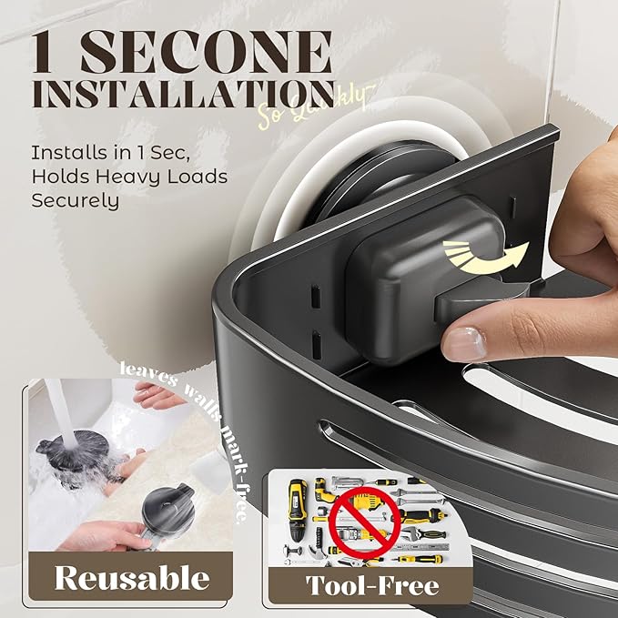Corner Shower Caddy Suction Cup,Shower Shelves with Hooks,No Drilling Powerful Suction Bathroom Organizers and Storage,Removable Waterproof Rustproof Shower Bathroom Accessories Decor(Grey 3Pack)