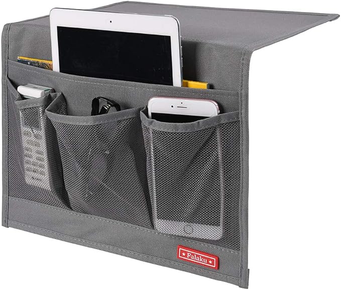 Falaku Bedside Caddy,Bedside Organizer Caddy Under Mattress,Holds Magazines,Books (4 Pockets-Grey)