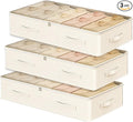 QTLCOHD 3 Pack Under Bed Storage Containers, 31.5 x 17.7 x 6 Inch Large Collapsible Beige Under Bed Drawer Storage Organizer with Handle and Lid for Clothes, Fabric, Blanket, Shoes, Sheet