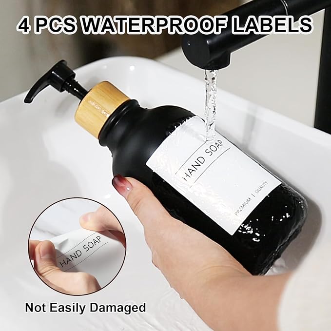 Hand Soap Dispenser Bathroom with Anti-Slip Silicone Boot, Black Dish Soap Dispenser for Kitchen, 2 Pack 17 Fl Oz Plastic Hand and Dish Soap Dispensers Set with Bamboo Pump