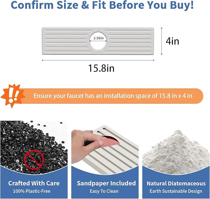 Faucet Mat for Kitchen Sink, Water Absorbent Kitchen Faucet Mat, Durable Sink Splash Guard with Raised Feet, Diatomite Fast Drying Kitchen Sink Faucet Mat, Bathroom Stone Drying Tray for Counter