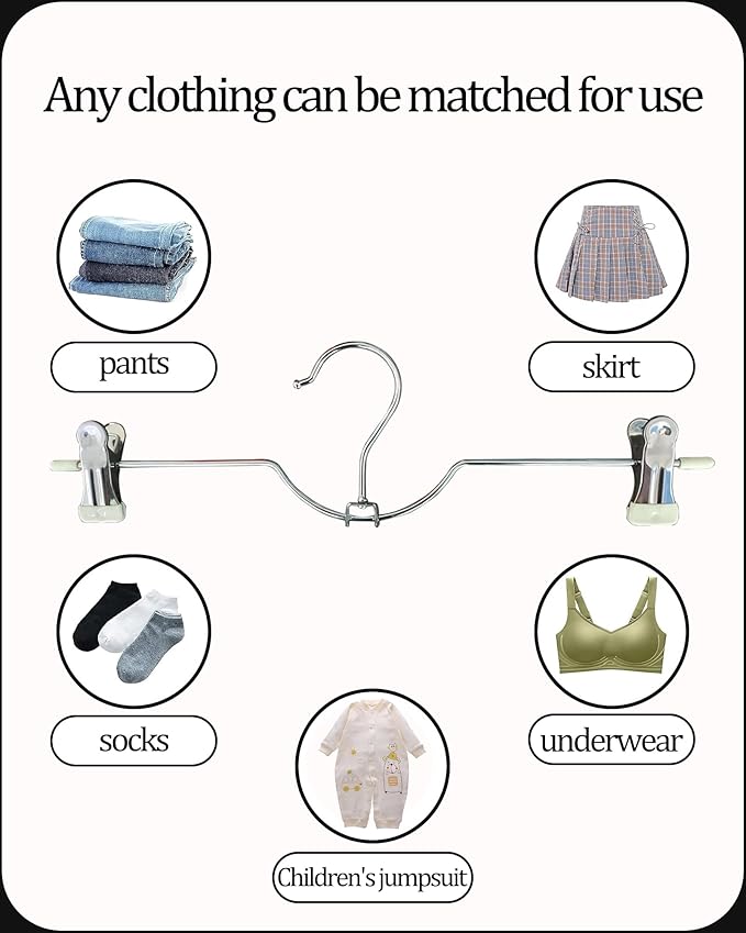 HGYZE Metal Skirt Hangers for Women, Short Neck Pants Hangers with 2-Adjustable Clips, 360° Swivel, Non Slip White Grip for Slacks Trousers Shorts Jeans, Stackable Hooks for Space Saving 20 Pack