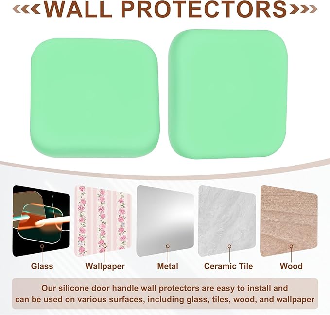 PATIKIL 10Pcs Door Knob Wall Protector, 1.8" Square Silicone Door Stoppers Self Adhesive Handle Bumper Cushion Pad Quiet Wall Protector for Fridge Home Office, Green(0.4" Thickness)