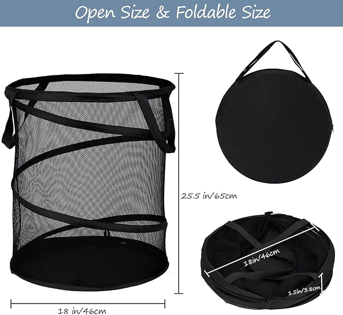 BATTOO Collapsible Laundry Baskets, Foldable Hamper for Laundry, Extra Large Pop Up Laundry Hamper 113L with Portable Bag Mesh Clothes Hamper for Bathroom, Campout, Dorm or Travel