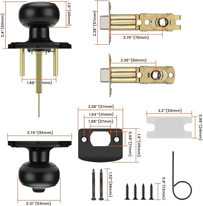 Haidms Keyed Entry Black Door Knob Interior, Exterior Locking Door Knobs, Matte Black Exterior Doorknobs with Lock and Key, 6 Pack