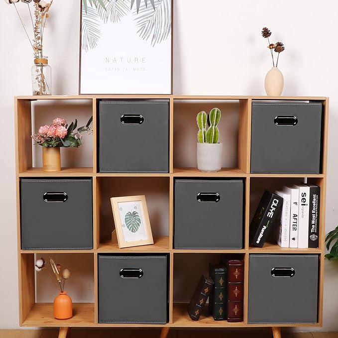 Fabric storage bins Cubes, Fabric Cube Organizer with Handle, Foldable Cube Bins for Cloth or Accessary Storage, 11x11x11, Set of 12, (Gray)