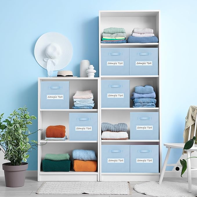 artsdi 13x13x13 storage cube bins (Set of 10) Fabric storage cubes with 10 Labels Window Cards & a Pen, storage cubes 13x13, Collapsible 13 inch cube storage bins, Cubby Organizer Boxes, Pastel Blue