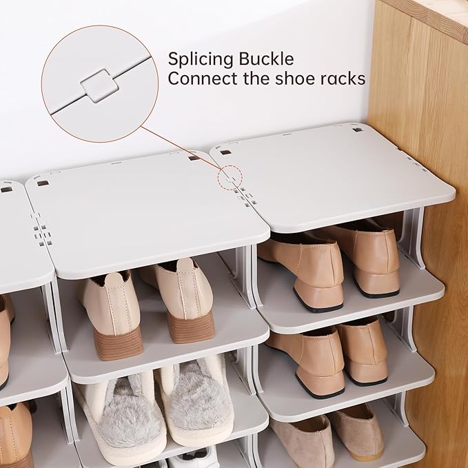 HAIXIN Shoe Rack for Closet - Stackable Shoe Organizer for Closet, Space-Saving Narrow Shoe Rack for Front Door Entrance, Grey