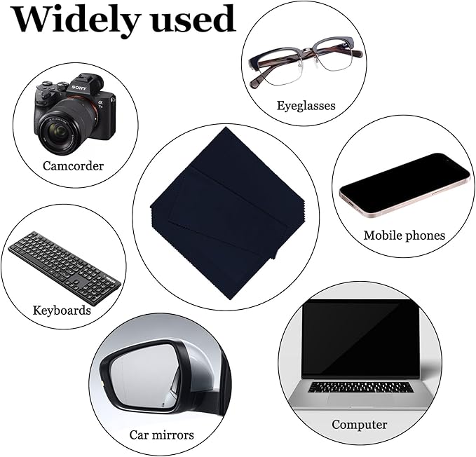 10PCS Suede Microfiber Cloths, 8"×8" Suede Cloth Cleaning Rags, Double-Sided Cleaning Cloths for Car LCD Display, Screens, Glasses, Lenses, Mirrors, Windows, Delicate Surfaces (Black)