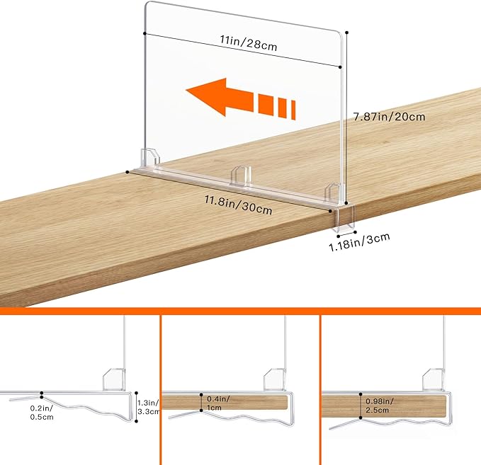 Fixwal 12 PCS Detachable Acrylic Shelf Dividers for Closet Organization Clear Shelf Divider for Closet Organizers and Vertical Purse Organizer for Closet, Bedroom, Kitchen, Office, Cabinets, Bathroom