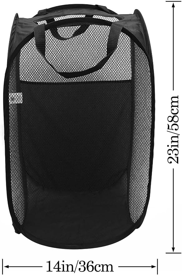 AQQA 9 Pcs Mesh Popup Laundry Hamper Set, Black/White/Blue, Durable Handles, Foldable, Sturdy Mesh Construction, Ideal for Kids, Teens, Adults, College Dorm, Camping, Hotel, Travel (Pack of 2)
