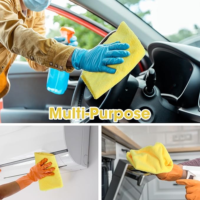 Shimeyao 30 Pcs 6 x 16 Inch Edgeless Microfiber Plush Towels for Cars Detailing Drying Wash Polishing Absorbent Cleaning Cloths, 500 GSM(Yellow)
