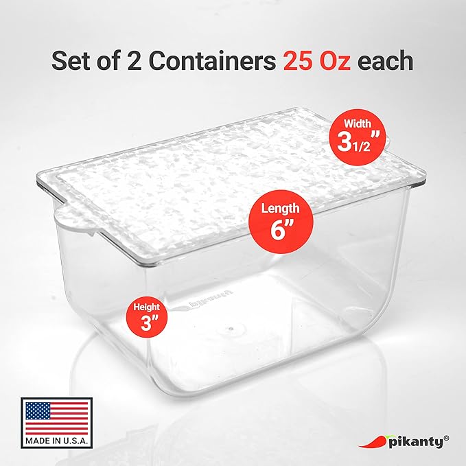 Pikanty Condiment Storage Containers | Set of 2 Small Organizers with Lids for Refrigerator | Dishwasher Safe | Made in USA