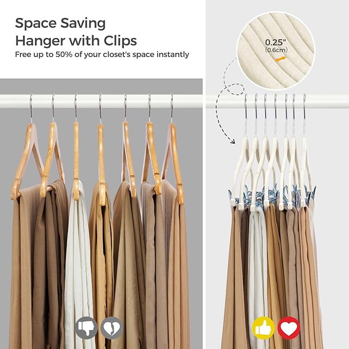 HOUSE DAY Velvet Hangers with Adjustable Clips 20 Pack, Non-Slip Suit Organizer with 360° Hook - Heavy Duty Hanger for Pants, Skirts, Blouses, Dresses - Outfit Hangers All-Season Space Saver (Ivory)