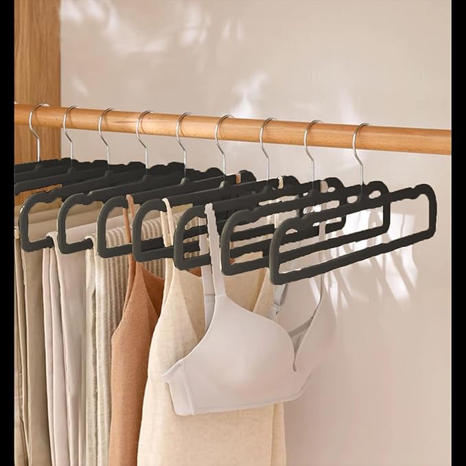 Pants Hangers Non Slip - 20 Pack Velvet Hangers for Closet - Thin Space Saving Clothes Hanger - Strong, Durable, Perchas Terciopelo with 360° Rotatable Hook for Jean, Tank Top, Bra, Shorts (Black)