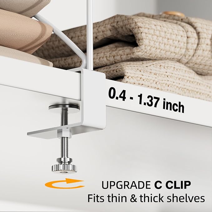 6-Piece Wire Shelf Dividers for Closet Organization, Upgraded C-Clips Adjustable Metal Shelf Dividers Suitable For Bedrooms & Kitchens, Storage Helper for Handbag Sweater Shirt Ankle Boots, White
