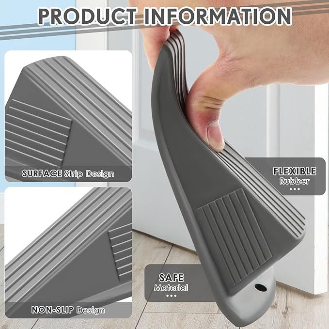Frienda 8 Pcs Jumbo Door Stoppers Heavy Duty Door Stopper Tall up to 2inch Tall Wedge TPR Large Wedge Stackable Big Rubber Doorstop for Hotel Carpet Hardwood Concrete and Tile (Gray)