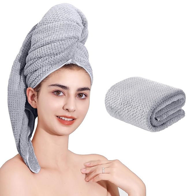 Microfiber Hair Towel Quick Dry Hair Towel Hair Drying Towels Suitable for All Kinds of Hair Ultra Absorbent Long and Thick Hair 24X48inch Grey (1pcs)
