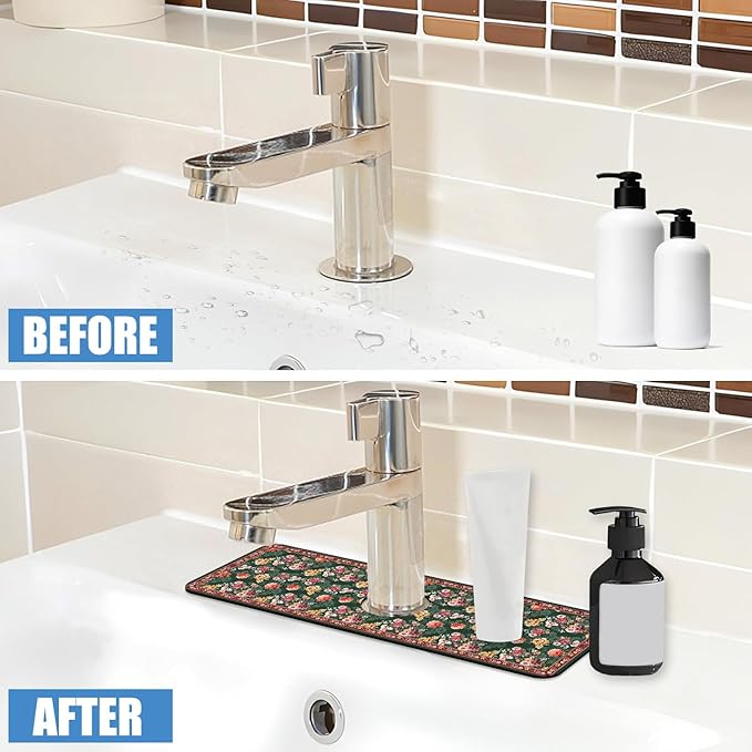 Sink Faucet Absorbing Mat Colorful Flowers Sink Splash Guard Drying Mat for Kitchen Bathroom Faucet Sinkmat 15.5"X5.5"