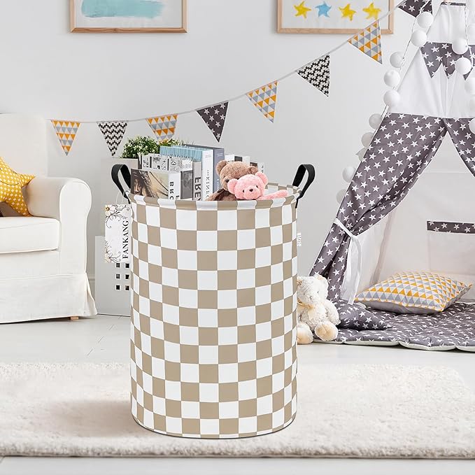 FANKANG Storage Basket, Nursery Hamper Canvas Laundry Basket Foldable with Waterproof PE Coating Large Storage Baskets for Kids Boys and Girls, Office, Bedroom, Clothes,Toys(Beige flag)