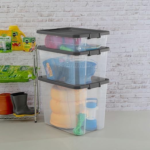 Sterilite 16-Pack Modular Stacker Box, Durable Clear Plastic Storage Bins with Latching Lids, 108 Quart - Stackable Organizing Container Boxes for Closet, Bathroom, and Office