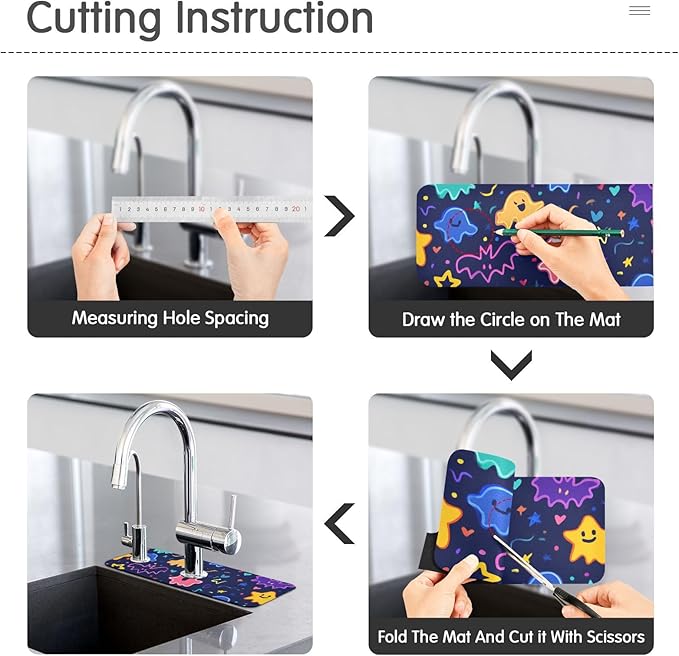 Kitchen Sink Splash Guard 1 PC 30 Inch Sink Faucet Mat Splash Guard for Bathroom Countertop Water Absorbent Foldable Cuttable Soft Washable Halloween Neon Ghosts Stars and Bats