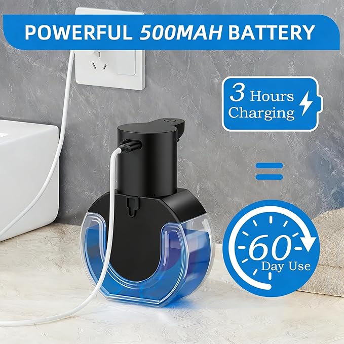 Automatic Soap Dispenser Touchless,Rechargeable Foaming Soap Dispenser,15oz/420ml Smart Hand Soap Dispensers,4-Level Adjustable,Wall Mount for Bathroom Kitchen Dish Soap,Hands-Free (Black)