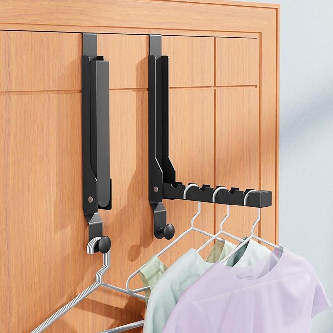4 Pack Over The Door Hanger Folding Clothes Drying Rack, Folding Hanging Coat Rack for Indoor Laundry Room Compact Small Space Foldable Portable Clothing Hanger Hook Collapsible (Black-4(Upgraded))