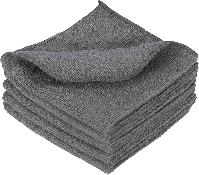 uxcell 5 Pcs Microfiber Cleaning Cloth, Kitchen Towels Reusable Microfiber Towels Highly Absorbent for Household Cleaning Supplies, Kitchen, Bathroom, Gray(Square), 11.8" X11.8