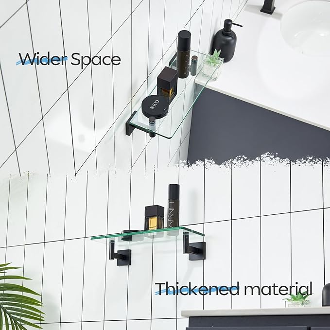 KOKOSIRI Wall Shelves Bathroom Hardware Glass Floating Shelf 12-Inch for Bedroom, Living Room, Kitchen, Hanging Rack Oil Rubbed Bronze B1105ORB-L12