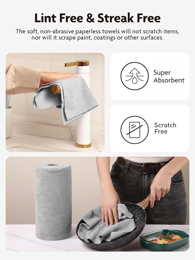Fantasticlean Microfiber Cleaning Cloth Roll -90 Pack, Tear Away Microfiber Towels, 12" x 12", Reusable, Washable, Lint Free, Ultra Absorbent Dishcloth for All-Around Cleaning Supplies (Grey)