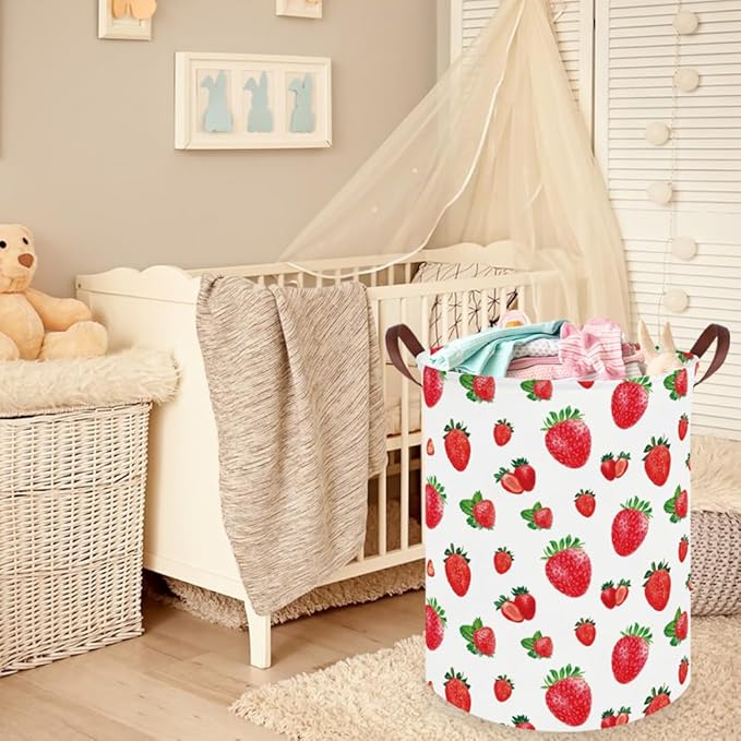 Strawberry hamper,Baby Laundry Hamper kids laundry Basket,Waterproof foldable kids laundry basket,Toy Storage Bin,Strawberry Room Decor,Gift Baskets(Strawberries)