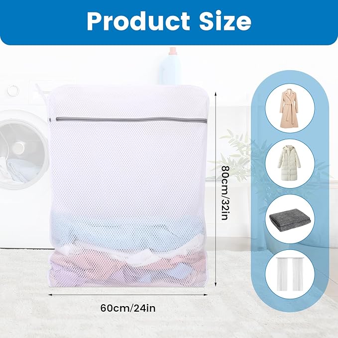 2 Pack XX-Large Mesh Laundry Bags for Delicates, 24 x 32 Inches Reusable Laundry Bag Durable Wash Bags for Washing Machine for College, Family, Travel, Storage
