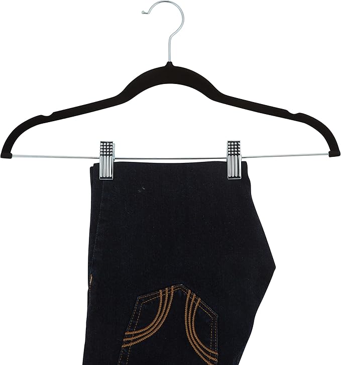 Laura Ashley 12 Pack Velvet Hangers with Clips | Durable | Plush Velvet | Slim | Closet Organization | Black | 12pack | Suit | Pants | Blouse | Closet Organization