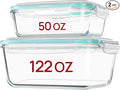 Vtopmart 122oz+50oz Large Glass Food Storage Containers with Airtight Lids, Big Glass Containers for Roasting Chicken, Baking Casseroles, Food Storage, Meal Prep, Fruits, Thanksgiving Meals, BPA-Free