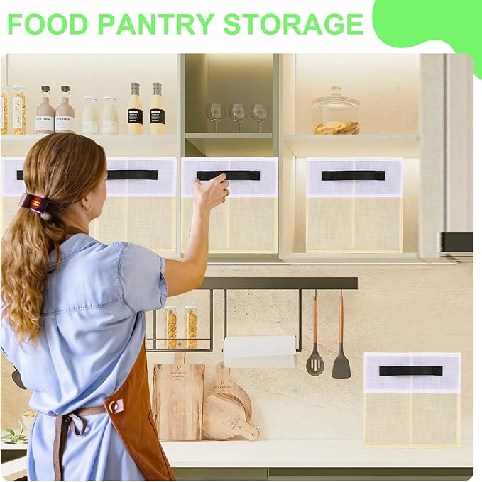 Large Shelf Storage Bins [4 Pack],Decorative Collapsible Storage Basket,Fabric Closet Organizer and Home Storage Cubes with Handles for Organizing Books, Clothes, Toys, Nursery（Beige）