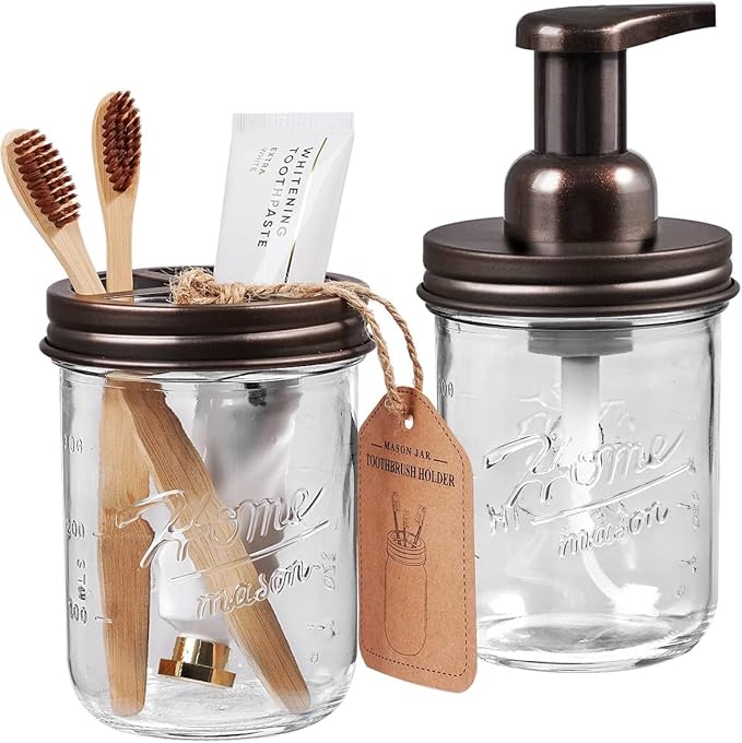 SheeChung Bathroom Accessories, Toothbrush Holder, Foaming Soap Dispenser, Bathroom Decor, Bathroom Accessory Set, Dish Soap Dispenser for Bathroom, Kitchen Sink - Bronze