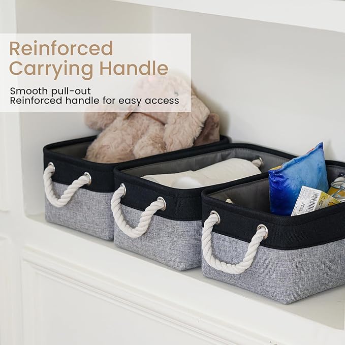Storage Baskets for Shelves 11.8x7.9x5.2 Inch, Foldable Fabric Storage Bins with Handles, Small Storage Baskets for Organizing Closet, Office, Home Organization (1-Pack, Black&Gray)