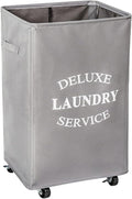 WOWLIVE Large Rolling Laundry Basket Wheels 90L Collapsible Tall Laundry Hamper Handle Foldable Dirty Clothing Basket Fold up Rectangular Hampers for Laundry Dorm Room (Grey)