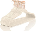 MIZGI Premium Velvet Hangers (60 Pack) Heavy Duty - Non Slip Felt Hangers - Velvet Suit Hanger Ivory - Rose Gold Hooks,Space Saving Clothes Hanger