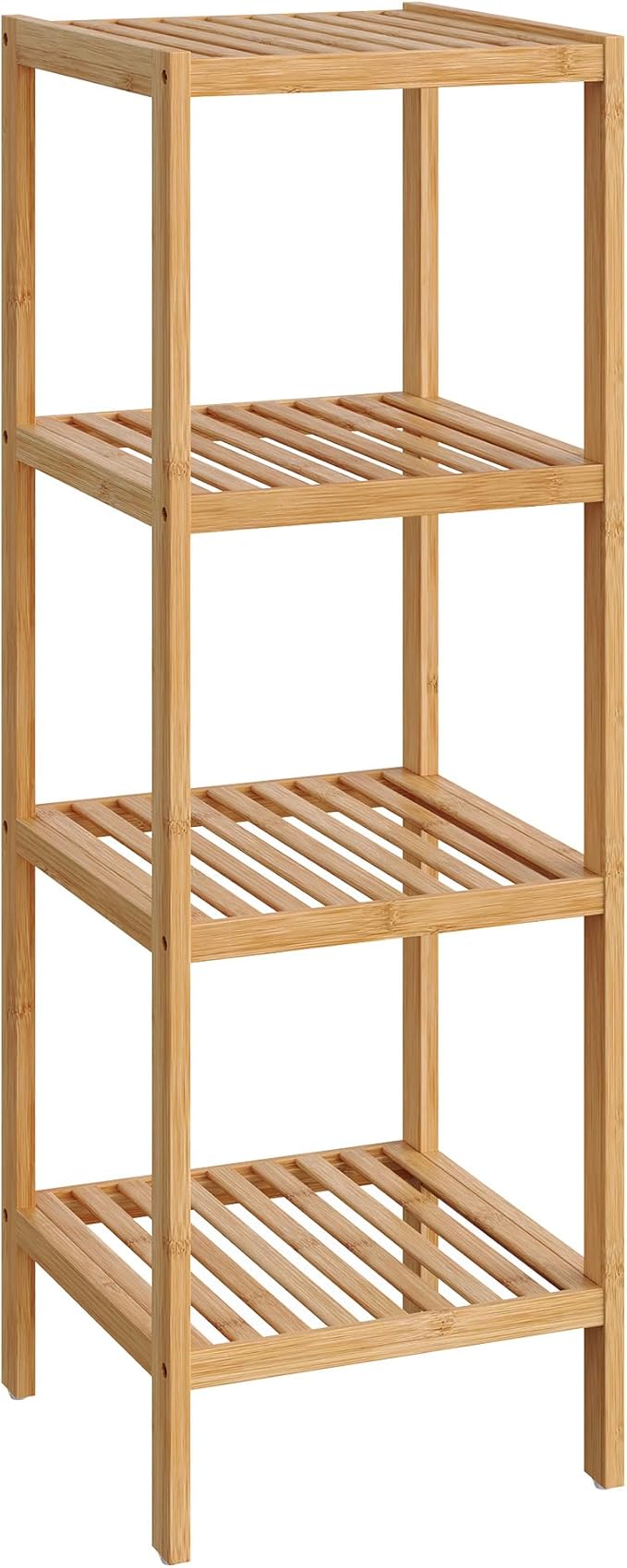 SONGMICS 4-Tier Bamboo Shelf, Narrow Bathroom Shelf, Standing Towel Rack, Corner Rack, for Kitchen, Living Room, Bedroom, Entryway, Bathroom, Natural UBCB54Y