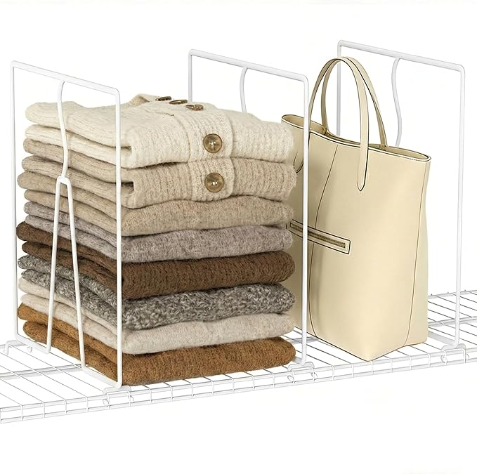 Wire Shelf Dividers for Closet: 16-inch Tall 12-inch Deep 6 Pack Wire Rack Accessories - Adjustable Purse Organizer for Sweaters Clothes Towels- Metal Linen Closet Pantry Separators