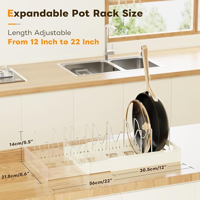 Dayacoco Pots and Pans Organizer Under Cabinet - Pot Lid Holder, Expandable Pan Organizer for Cabinet, Pot Rack with 10 Adjustable Compartments for Kitchen Cabinet, Frying Rack, Lid, Cookware,1 Pcs