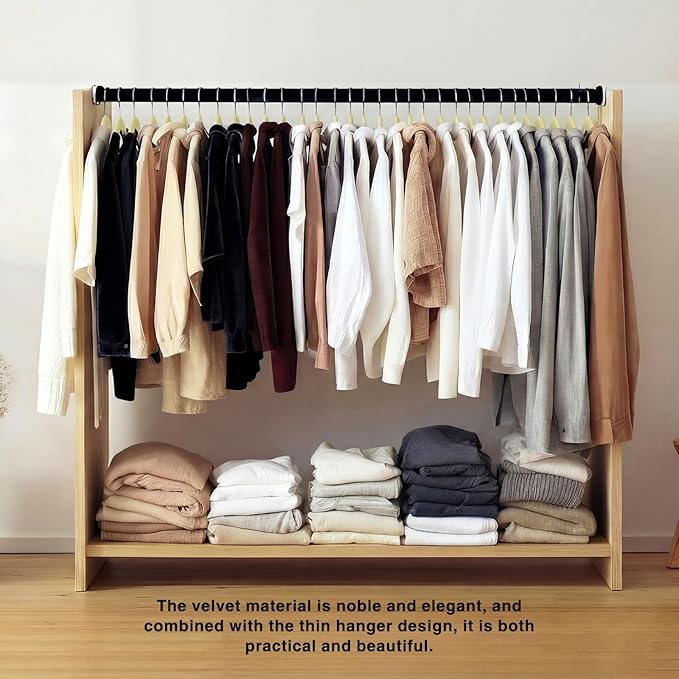 60 Pack Beige Velvet Pants Hangers with 60 Hooks Non Slip, Felt Trouser Hanger for Closet, Thin Space Saving Clothes Hanger, Strong, Durable, 360 Degree Rotatable Hook for Tank Top, Shorts