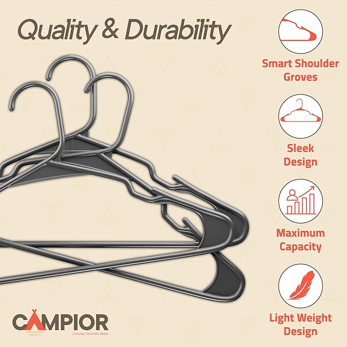Gray Plastic Hangers 50 Pack– Heavy-Duty Plastic Hangers Slim and Space-Saving, Durable and Lightweight PP with Non-Slip Shoulder Notches for Slip Dresses, Suits, Jackets & Camisoles