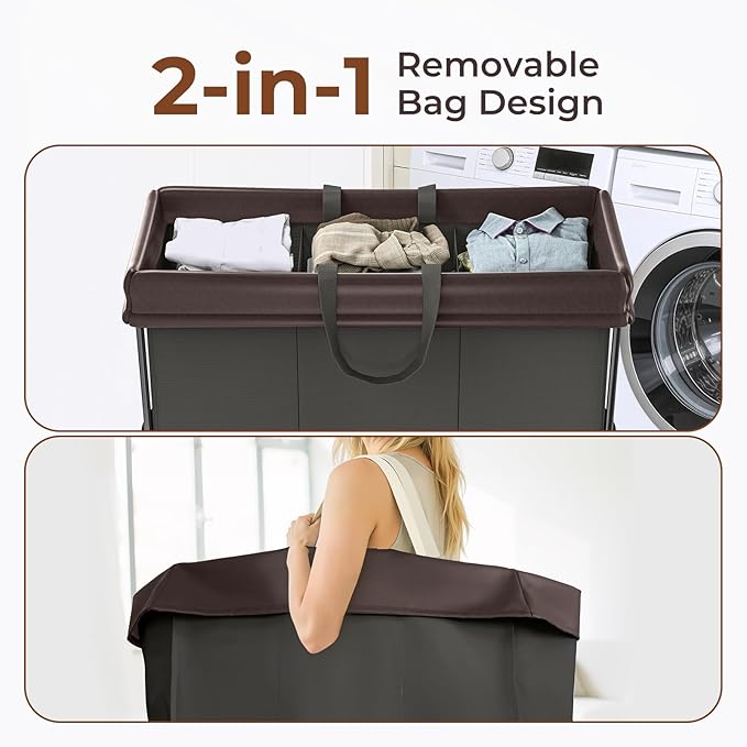 320L Laundry Hamper with Wheels, 3 Section Large Rolling Laundry Basket Bag with Wheels, Clothes Hamper Cart for Laundry, Bedroom, Bathroom and Dorm